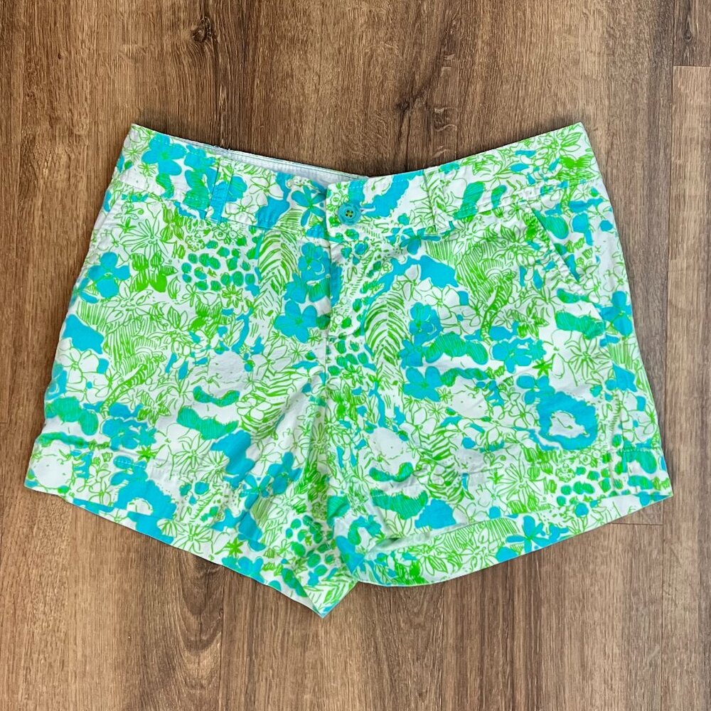 Lilly Pulitzer Callahan Its a Zoo Blue Green Animal Cotton Shorts Sz 10